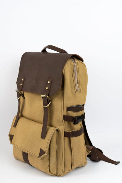 Daily Vintage Backpack ''100% Cotton canvas & Cow leather'' – Tan