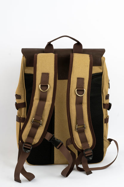 Daily Vintage Backpack ''100% Cotton canvas & Cow leather'' – Tan