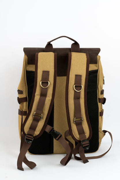 Daily Vintage Backpack ''100% Cotton canvas & Cow leather'' – Tan