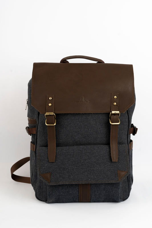 Daily Vintage Backpack ''100% Cotton canvas & Cow leather'' – Gray