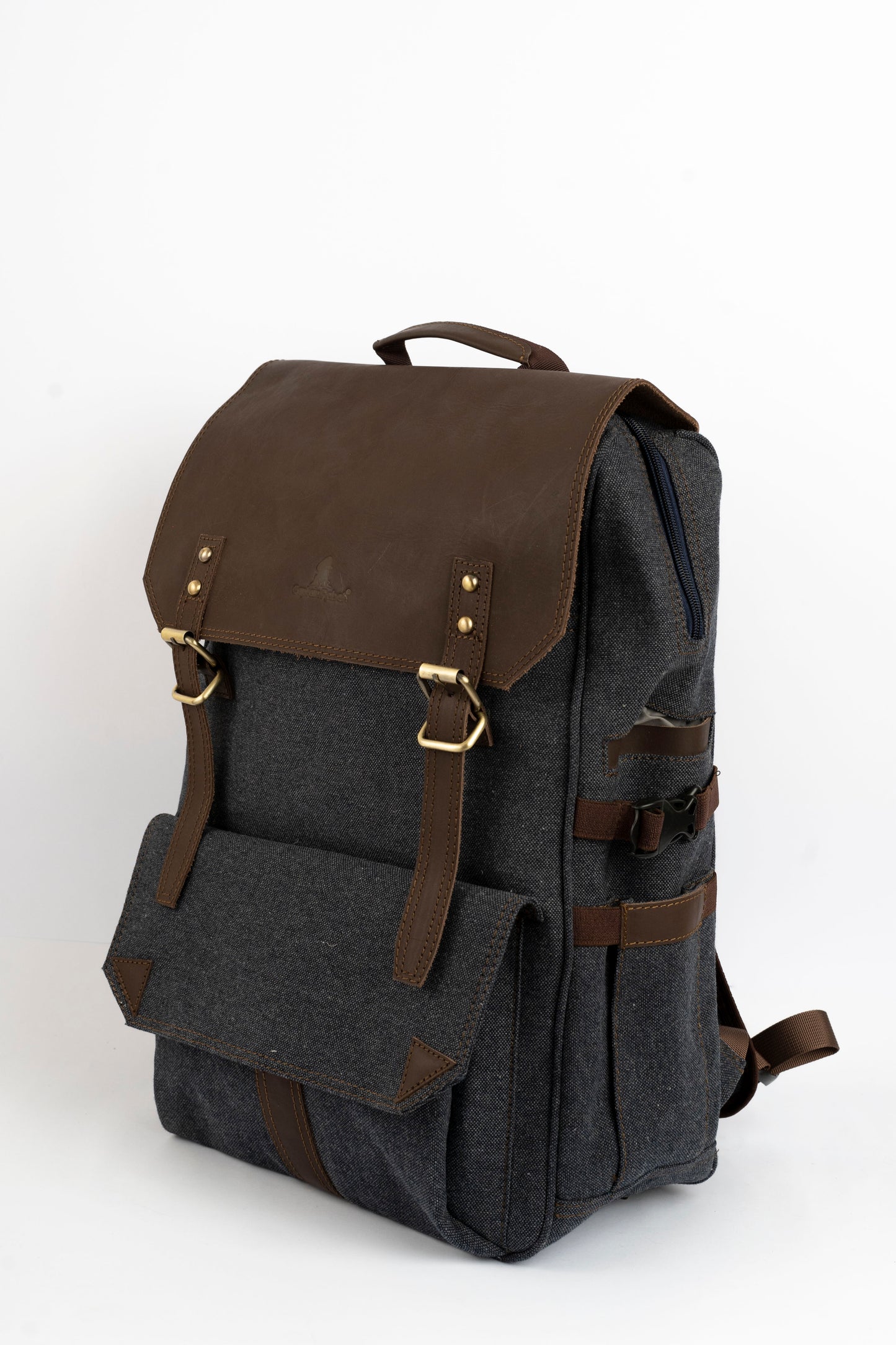Daily Vintage Backpack ''100% Cotton canvas & Cow leather'' – Gray