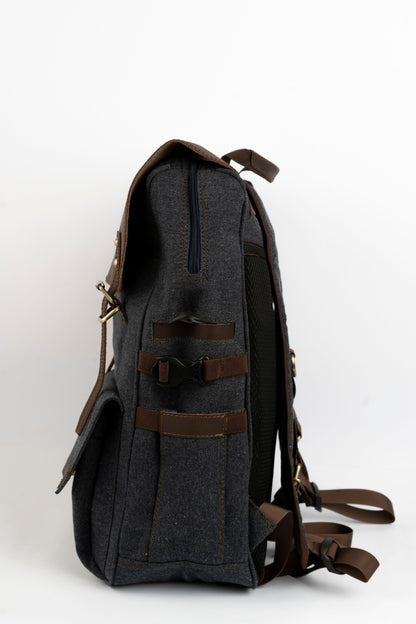 Daily Vintage Backpack ''100% Cotton canvas & Cow leather'' – Gray