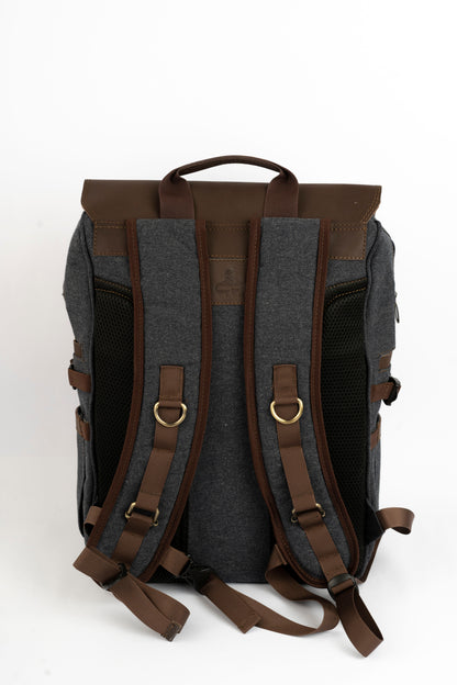 Daily Vintage Backpack ''100% Cotton canvas & Cow leather'' – Gray