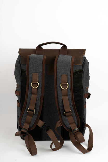 Daily Vintage Backpack ''100% Cotton canvas & Cow leather'' – Gray