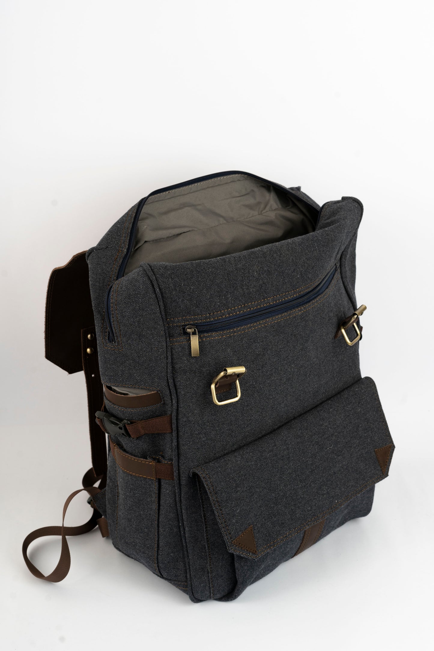 Daily Vintage Backpack ''100% Cotton canvas & Cow leather'' – Gray