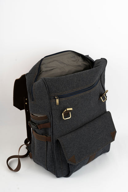 Daily Vintage Backpack ''100% Cotton canvas & Cow leather'' – Gray