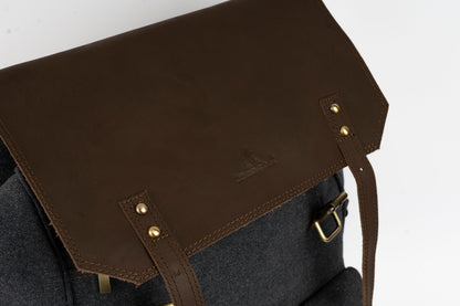 Daily Vintage Backpack ''100% Cotton canvas & Cow leather'' – Gray