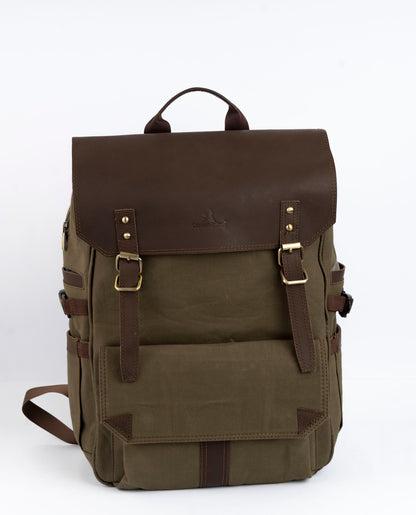 Daily Vintage Backpack ''100% Cotton canvas & Cow leather'' – Canvas Brown