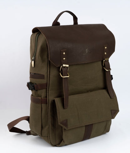 Daily Vintage Backpack ''100% Cotton canvas & Cow leather'' – Canvas Brown