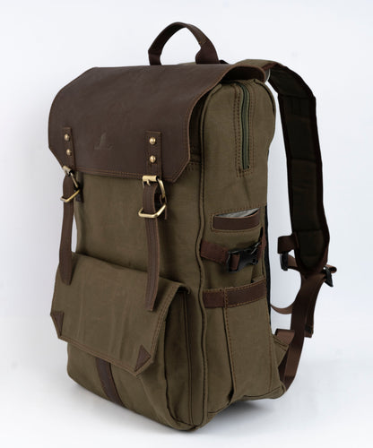 Daily Vintage Backpack ''100% Cotton canvas & Cow leather'' – Canvas Brown