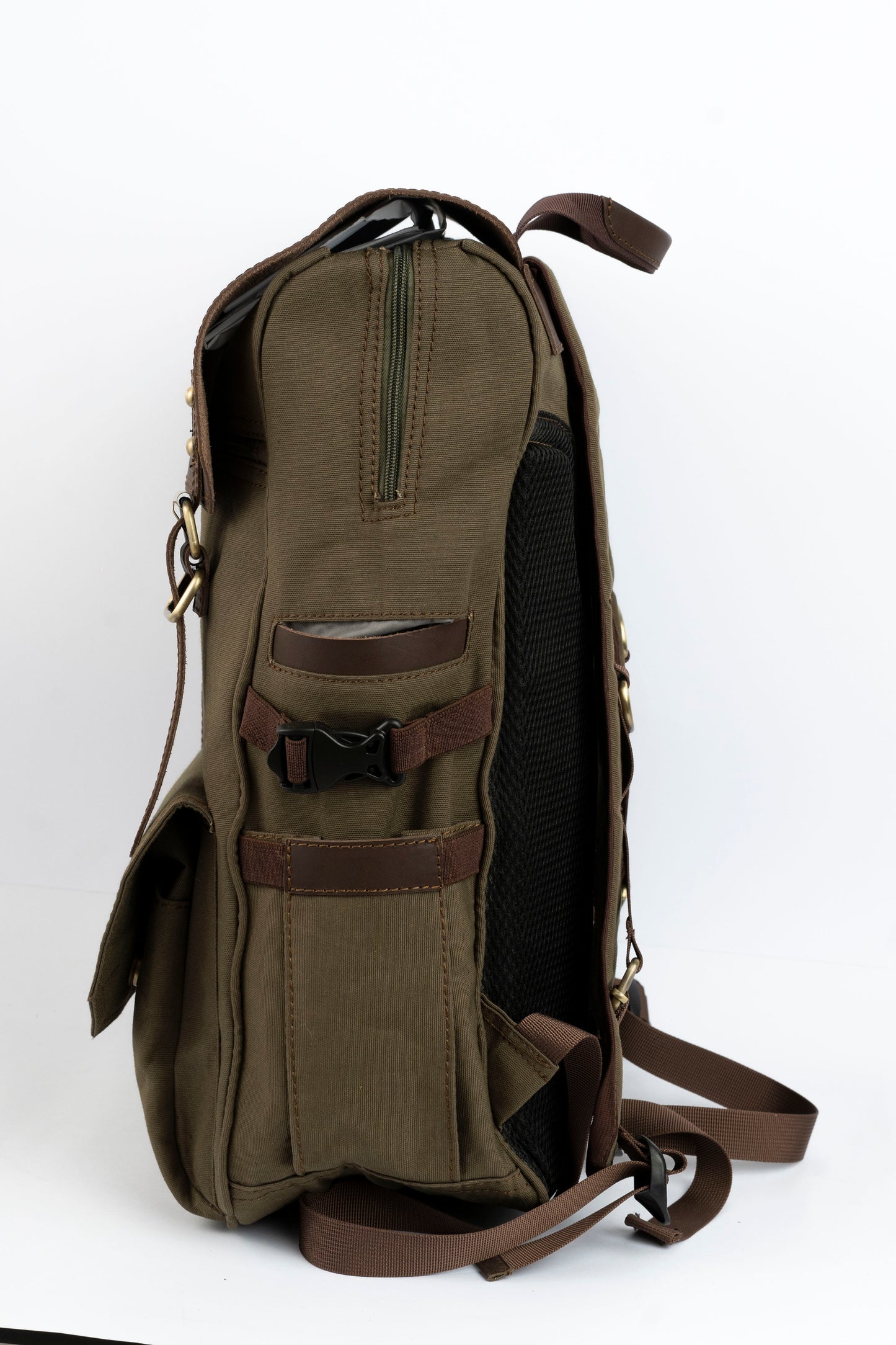 Daily Vintage Backpack ''100% Cotton canvas & Cow leather'' – Canvas Brown