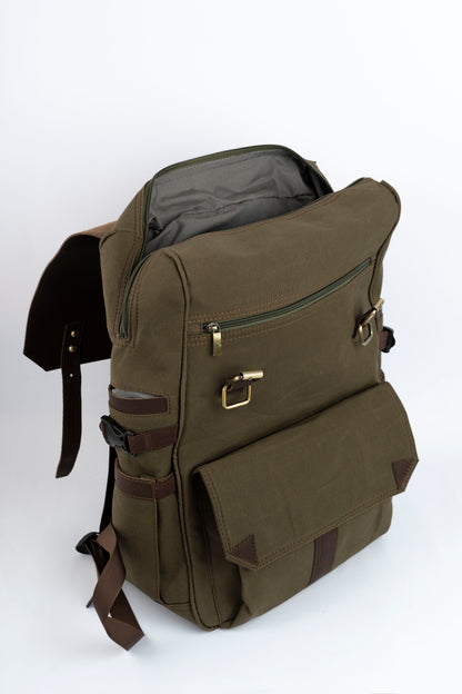 Daily Vintage Backpack ''100% Cotton canvas & Cow leather'' – Canvas Brown
