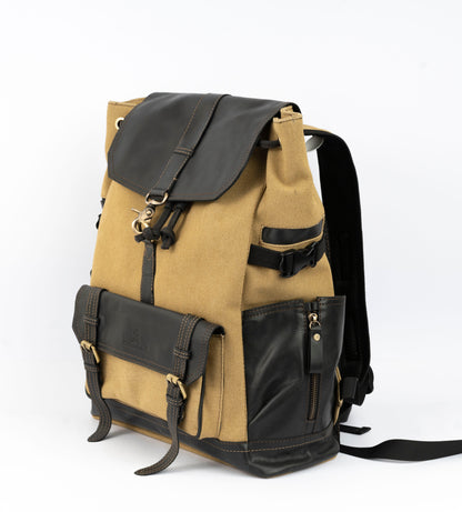 Captain Rabeh hook Backpack ''100% Cotton canvas & Cow leather''- Tan