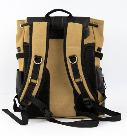 Captain Rabeh hook Backpack ''100% Cotton canvas & Cow leather''- Tan