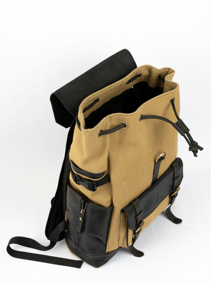Captain Rabeh hook Backpack ''100% Cotton canvas & Cow leather''- Tan