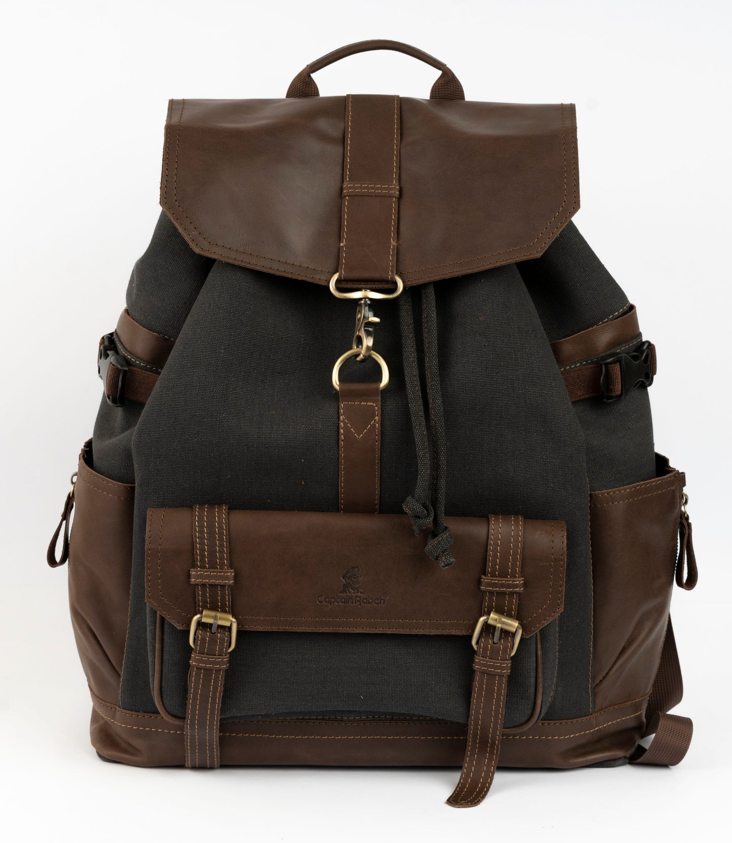 Captain Rabeh hook Backpack ''100% Cotton canvas & Cow leather''- Black
