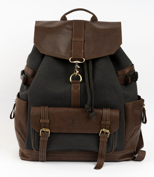 Captain Rabeh hook Backpack ''100% Cotton canvas & Cow leather''- Black