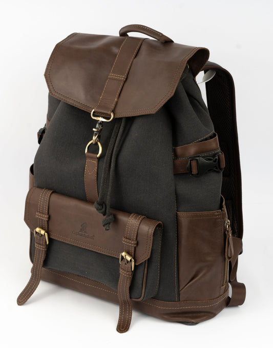 Captain Rabeh hook Backpack ''100% Cotton canvas & Cow leather''- Black