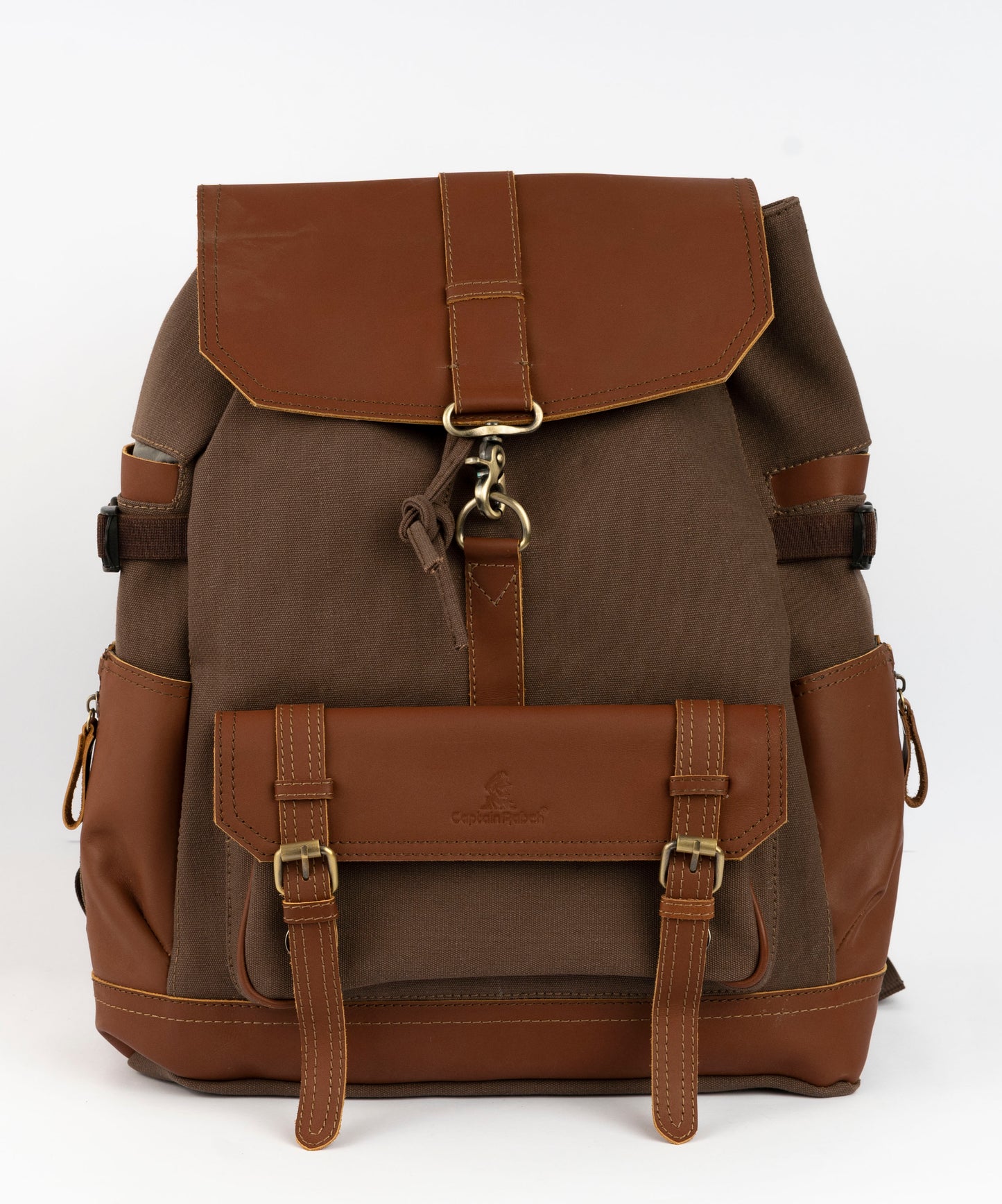Captain Rabeh hook Backpack ''100% Cotton canvas & Cow leather''- Red Brown