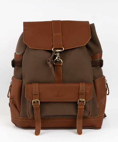 Captain Rabeh hook Backpack ''100% Cotton canvas & Cow leather''- Red Brown