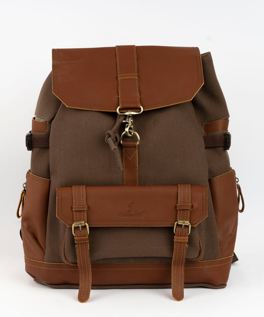 Captain Rabeh hook Backpack ''100% Cotton canvas & Cow leather''- Red Brown