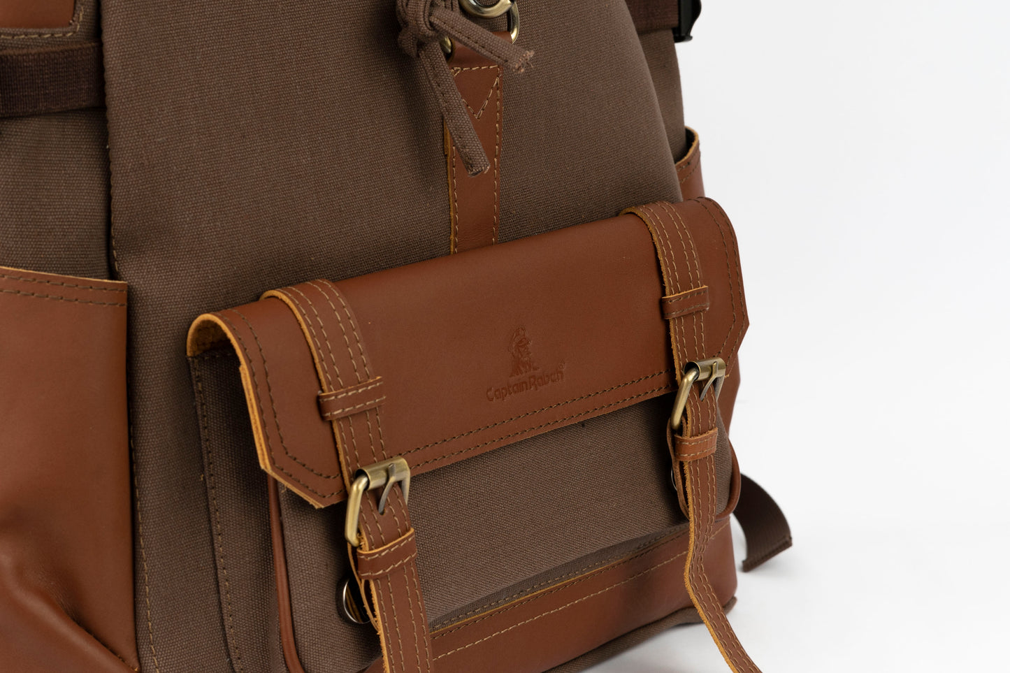 Captain Rabeh hook Backpack ''100% Cotton canvas & Cow leather''- Red Brown