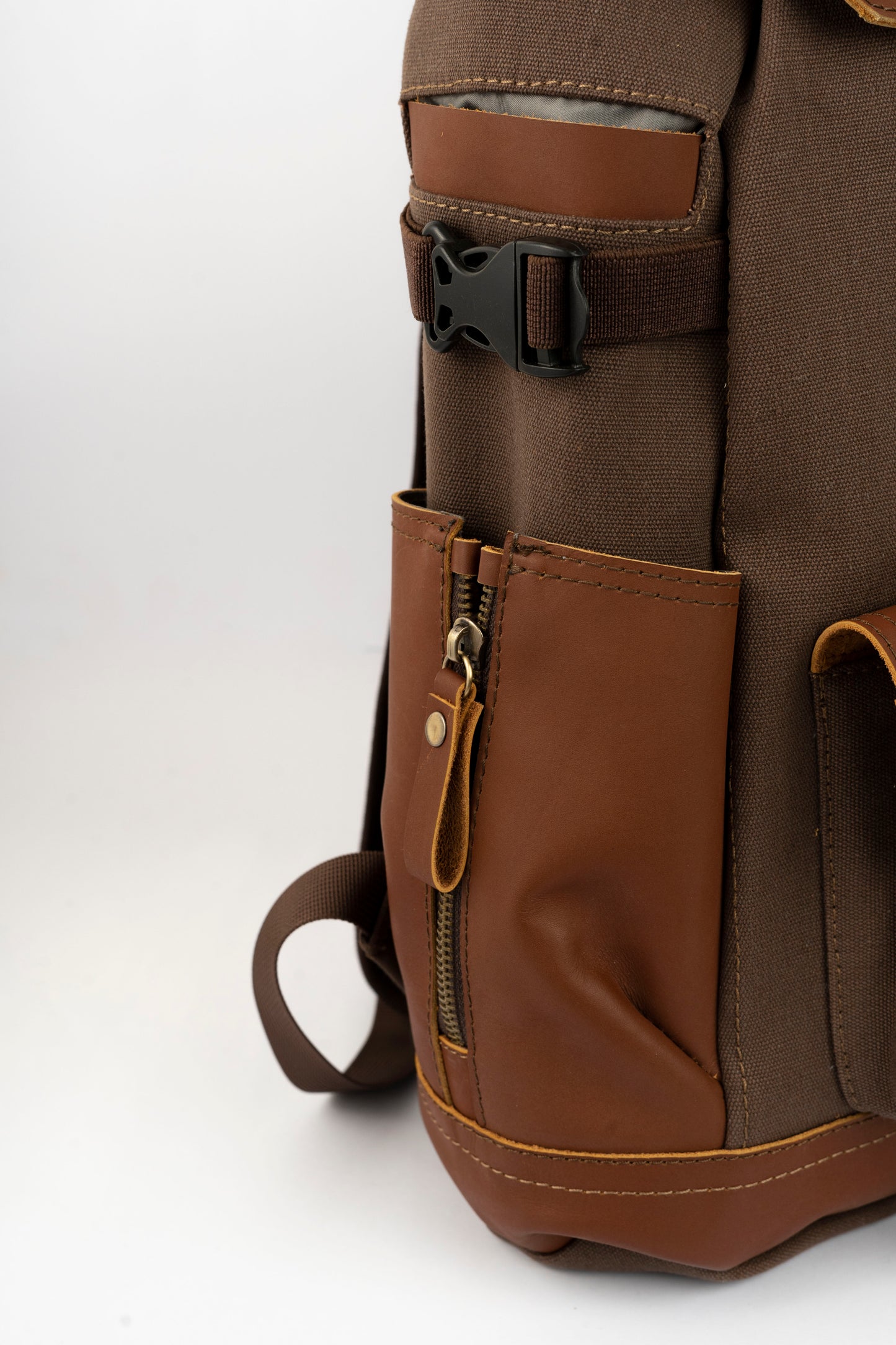 Captain Rabeh hook Backpack ''100% Cotton canvas & Cow leather''- Red Brown