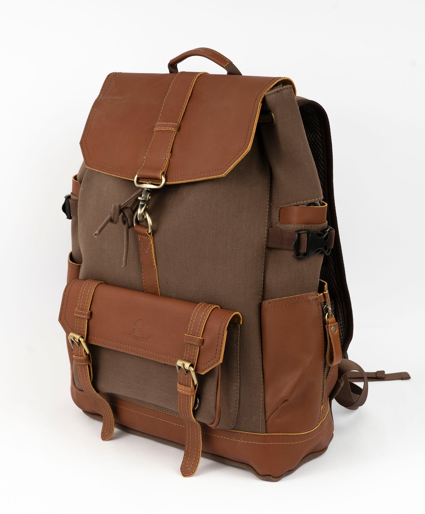 Captain Rabeh hook Backpack ''100% Cotton canvas & Cow leather''- Red Brown