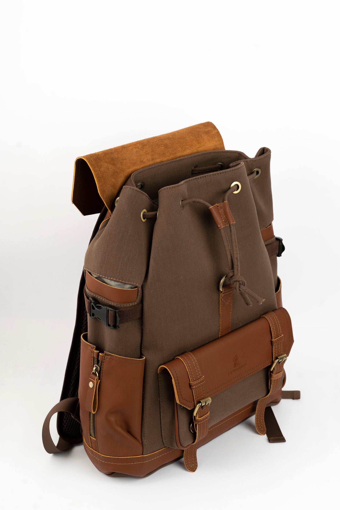 Captain Rabeh hook Backpack ''100% Cotton canvas & Cow leather''- Red Brown