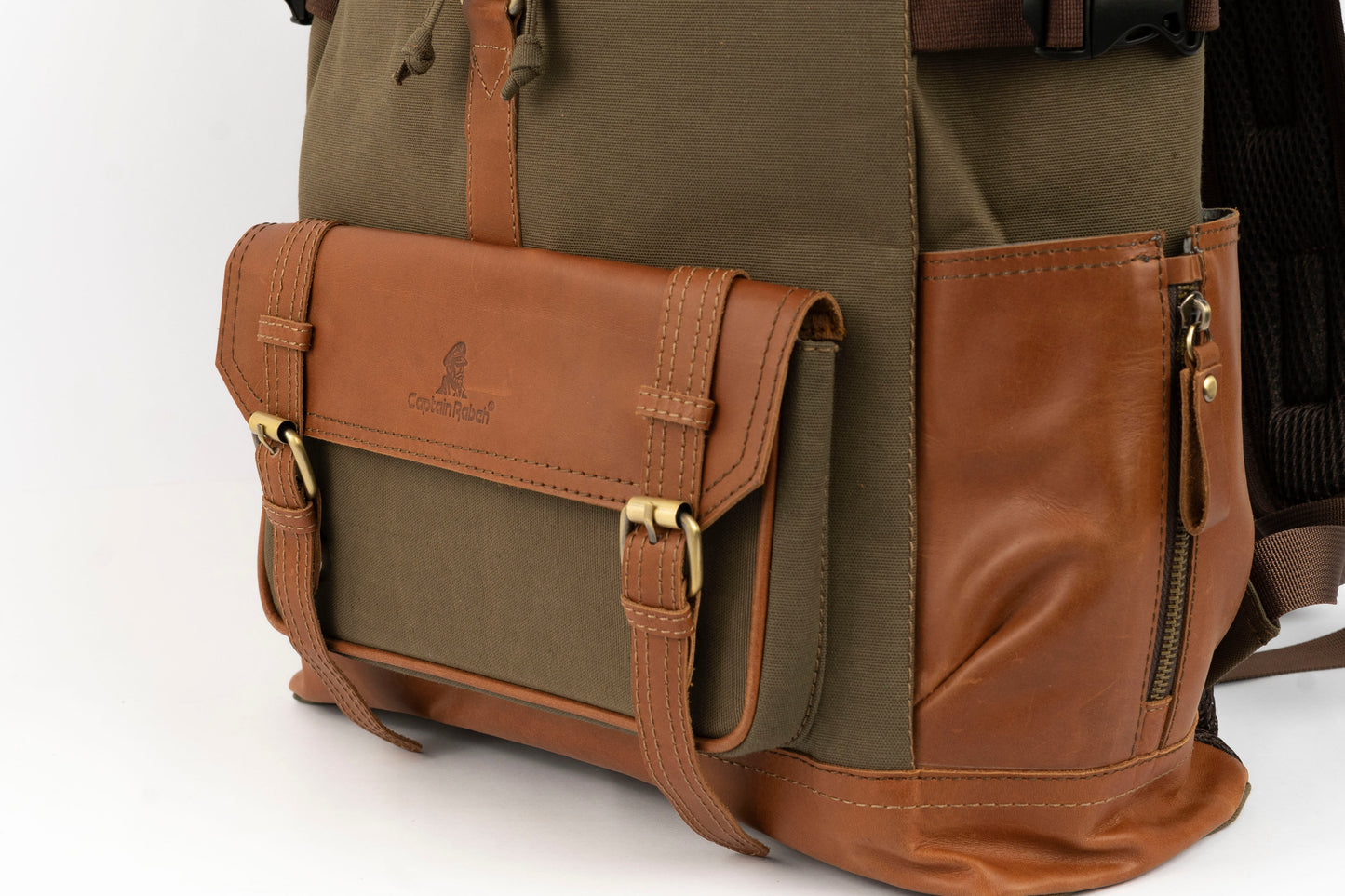 Captain Rabeh hook Backpack ''100% Cotton canvas & Cow leather''- Red Brown