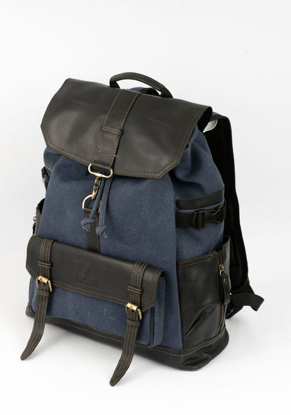 Captain Rabeh hook Backpack ''100% Cotton canvas & Cow leather''-Navy