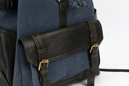 Captain Rabeh hook Backpack ''100% Cotton canvas & Cow leather''-Navy