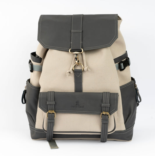 Captain Rabeh hook Backpack ''100% Cotton canvas & Cow leather''- Biege