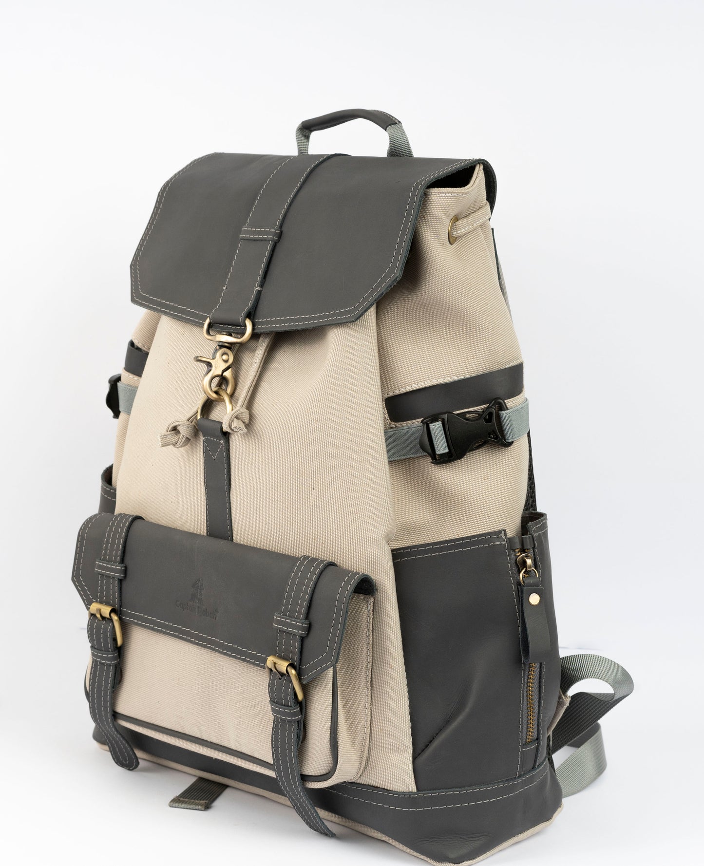 Captain Rabeh hook Backpack ''100% Cotton canvas & Cow leather''- Biege