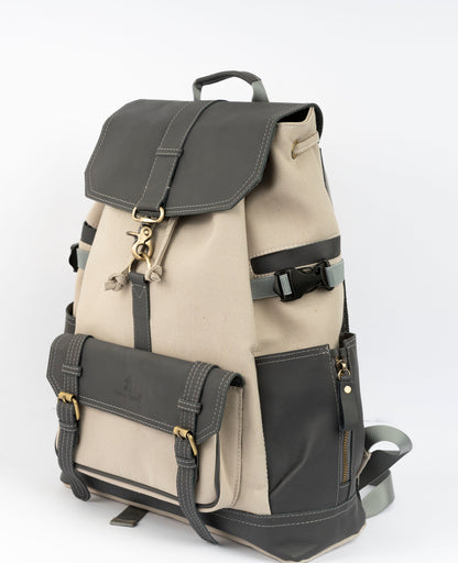 Captain Rabeh hook Backpack ''100% Cotton canvas & Cow leather''- Biege