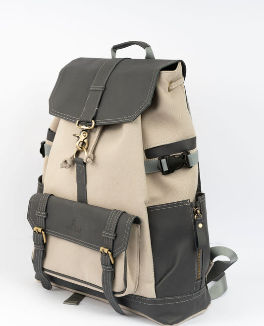 Captain Rabeh hook Backpack ''100% Cotton canvas & Cow leather''- Biege