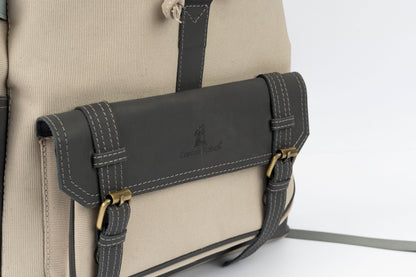 Captain Rabeh hook Backpack ''100% Cotton canvas & Cow leather''- Biege