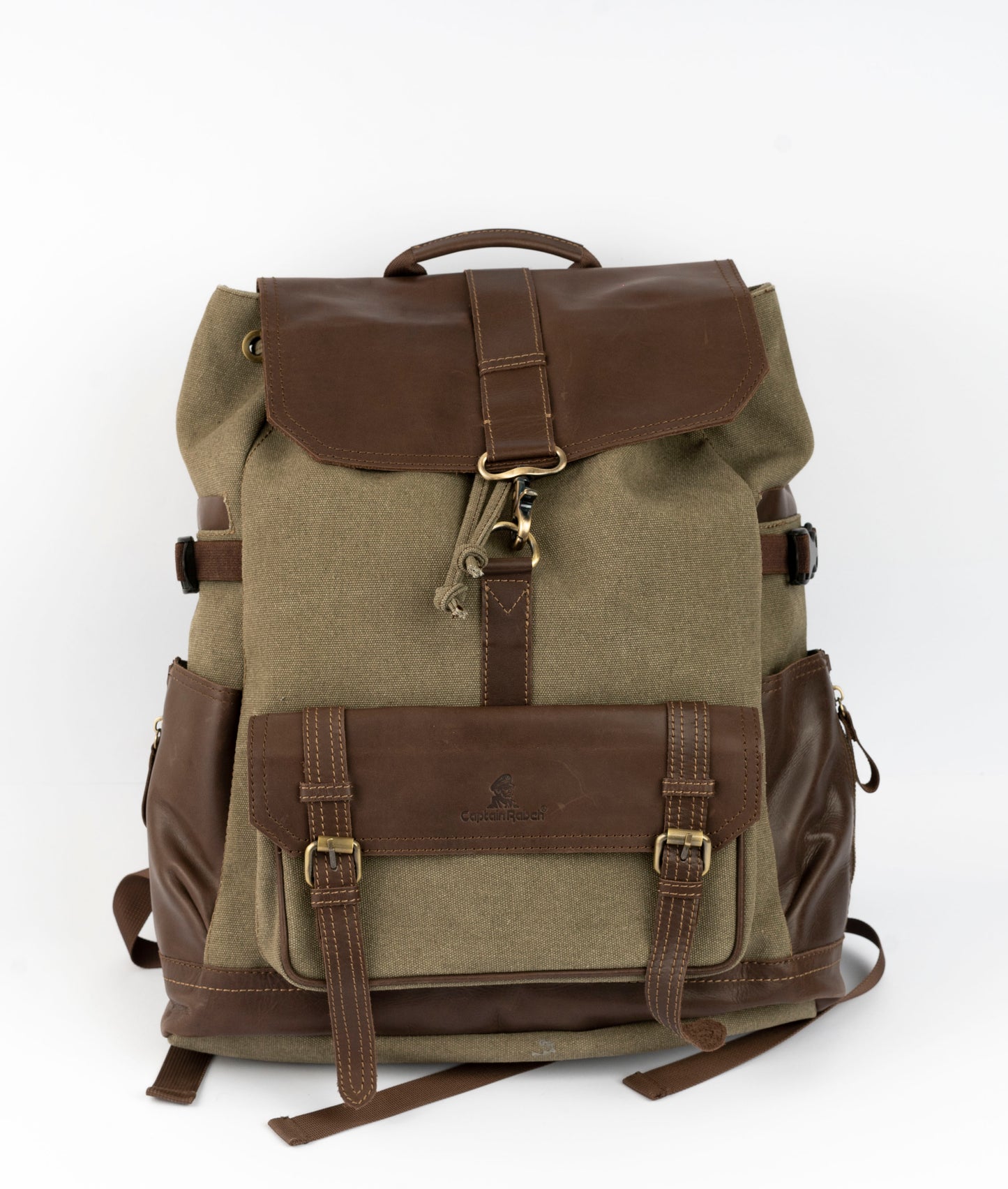 Captain Rabeh hook Backpack ''100% Cotton canvas & Cow leather''- Army Brown