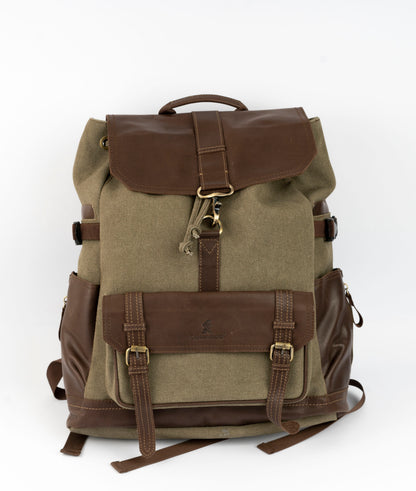 Captain Rabeh hook Backpack ''100% Cotton canvas & Cow leather''- Army Brown