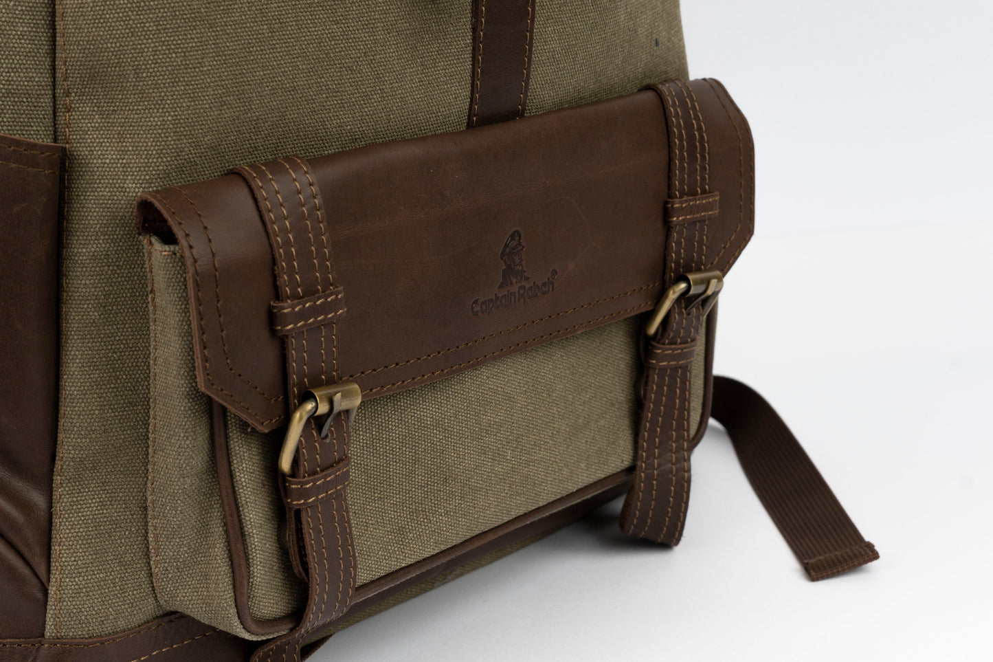 Captain Rabeh hook Backpack ''100% Cotton canvas & Cow leather''- Army Brown