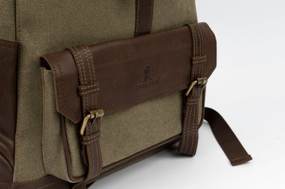Captain Rabeh hook Backpack ''100% Cotton canvas & Cow leather''- Army Brown