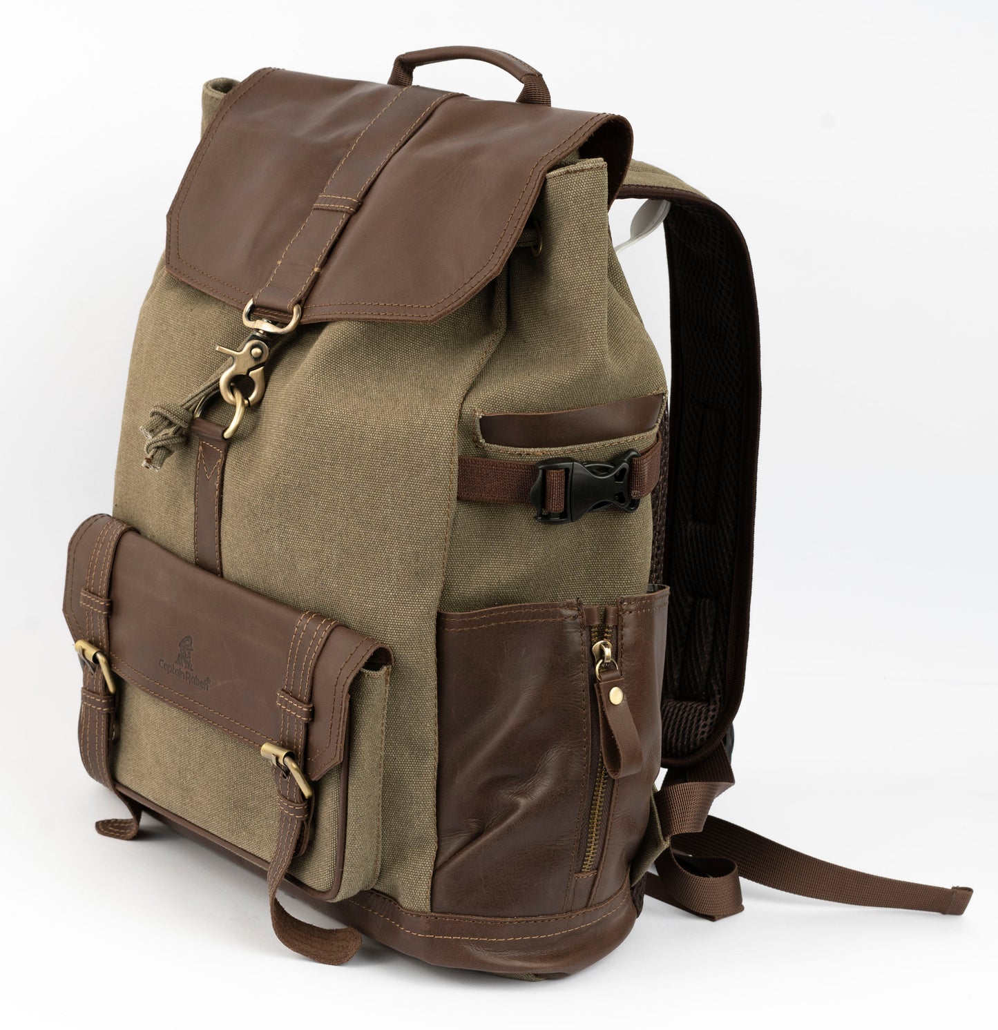Captain Rabeh hook Backpack ''100% Cotton canvas & Cow leather''- Army Brown