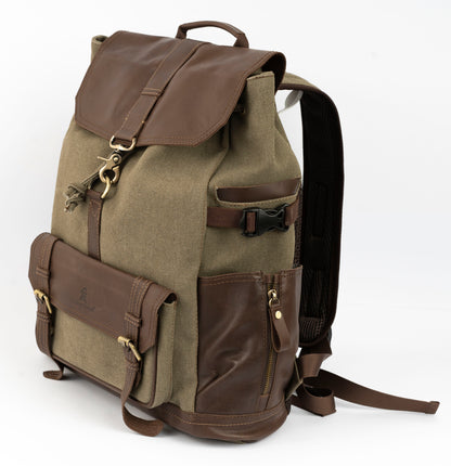 Captain Rabeh hook Backpack ''100% Cotton canvas & Cow leather''- Army Brown