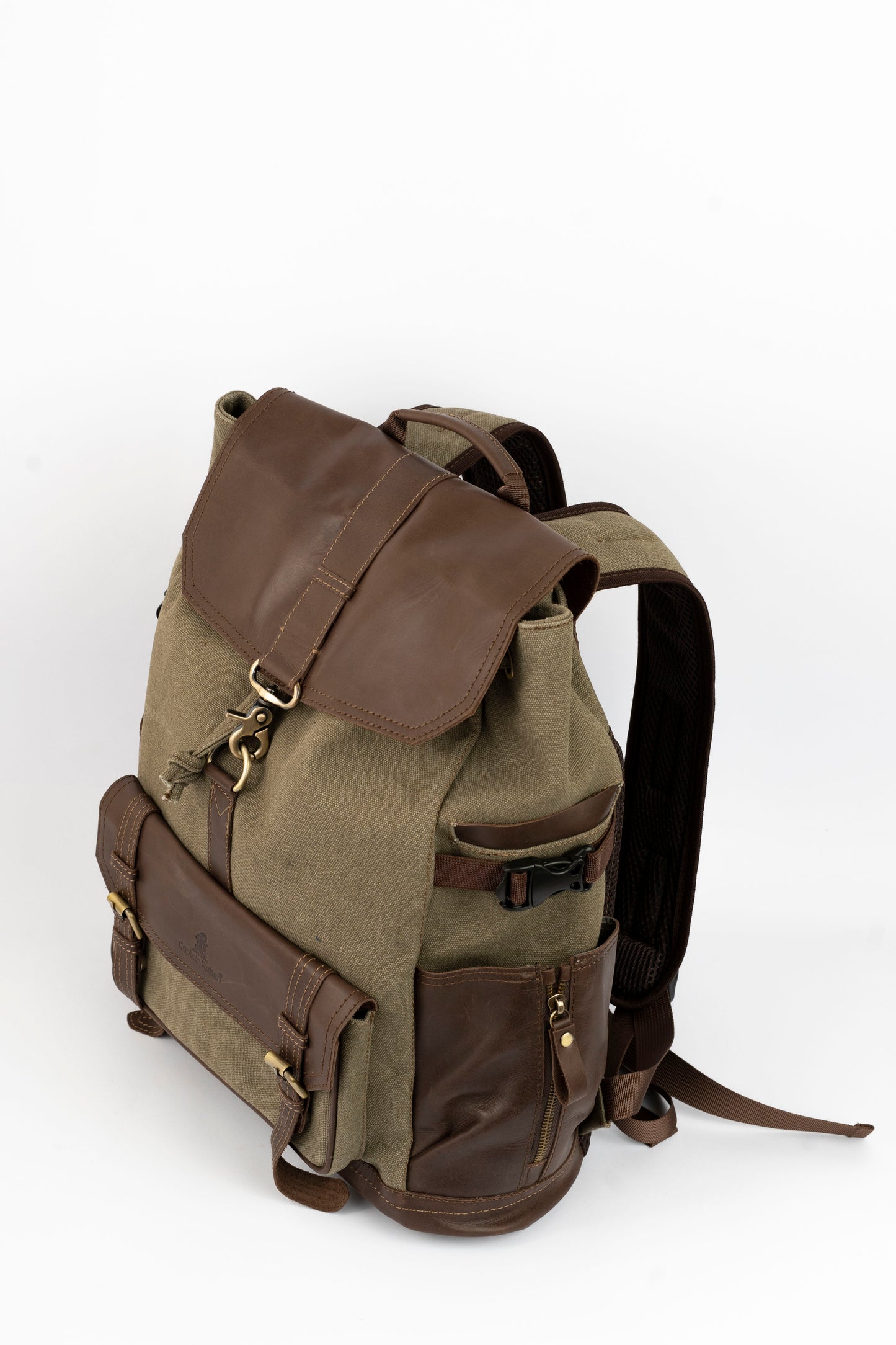 Captain Rabeh hook Backpack ''100% Cotton canvas & Cow leather''- Army Brown