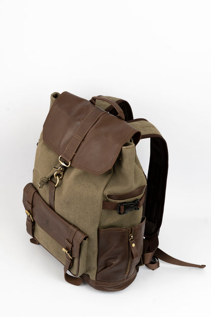 Captain Rabeh hook Backpack ''100% Cotton canvas & Cow leather''- Army Brown