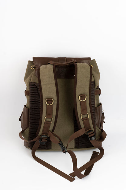 Captain Rabeh hook Backpack ''100% Cotton canvas & Cow leather''- Army Brown