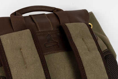 Captain Rabeh hook Backpack ''100% Cotton canvas & Cow leather''- Army Brown