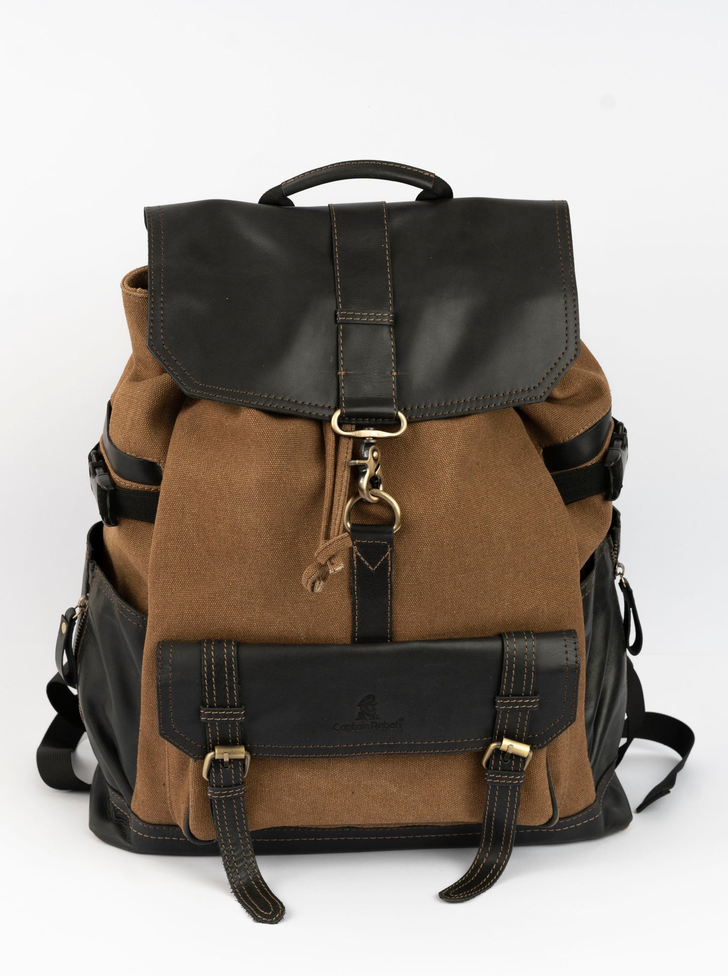 Captain Rabeh hook Backpack ''100% Cotton canvas & Cow leather''- Army Black