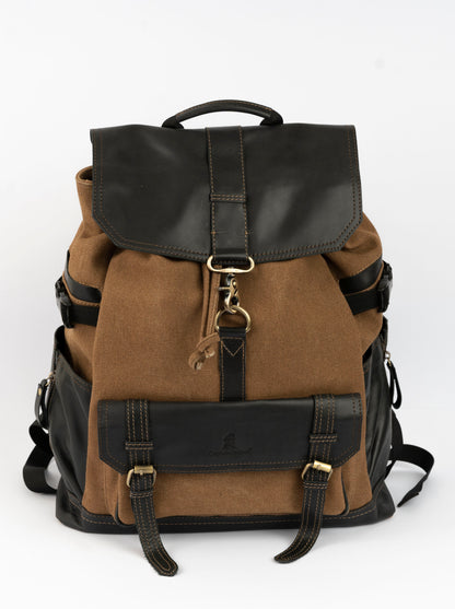 Captain Rabeh hook Backpack ''100% Cotton canvas & Cow leather''- Army Black
