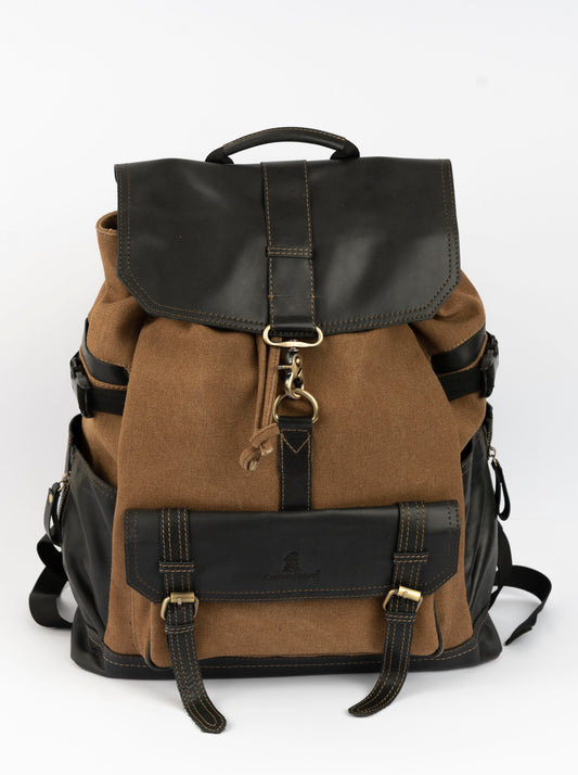 Captain Rabeh hook Backpack ''100% Cotton canvas & Cow leather''- Army Black